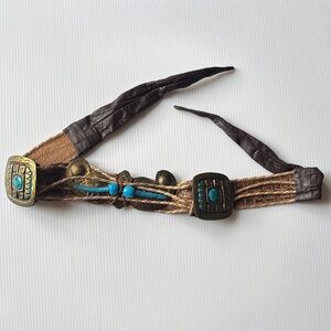 Vintage Boho Brown Leather Turquoise Belt